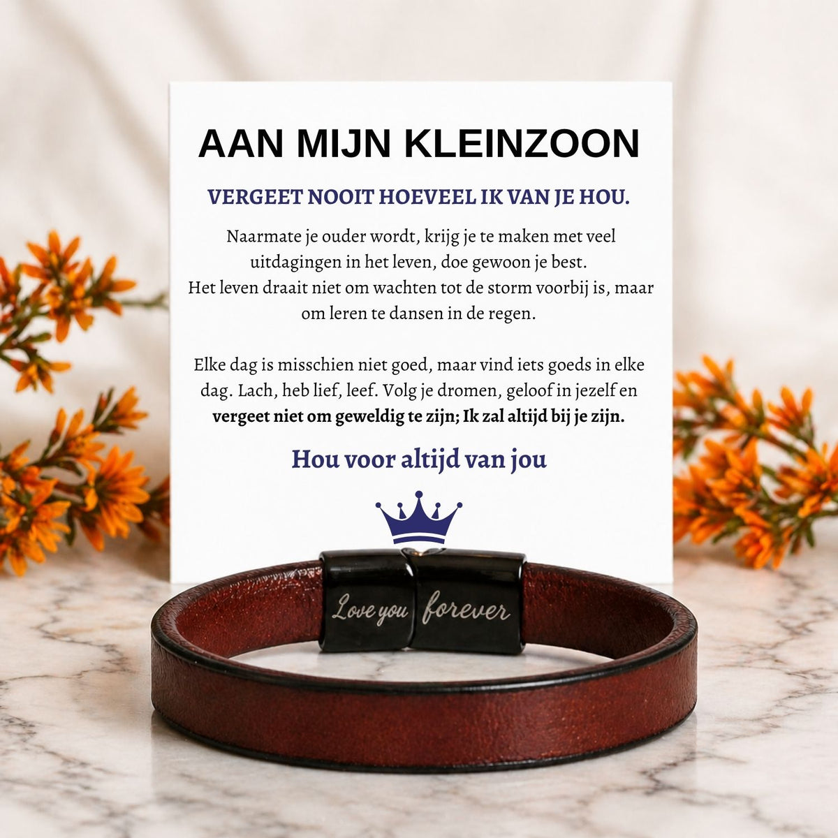 Aan Mijn Kleinzoon -  Bruine leren armband