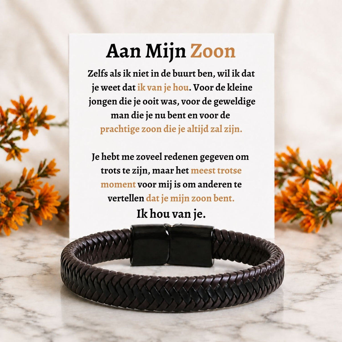 Aan mijn Zoon - Zwart Bruine gevlochten Armband