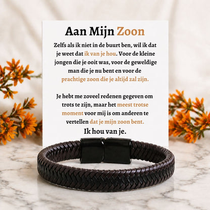 Aan mijn Zoon - Zwart Bruine gevlochten Armband