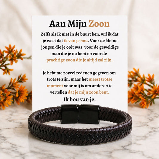 Aan mijn Zoon - Zwart Bruine gevlochten Armband