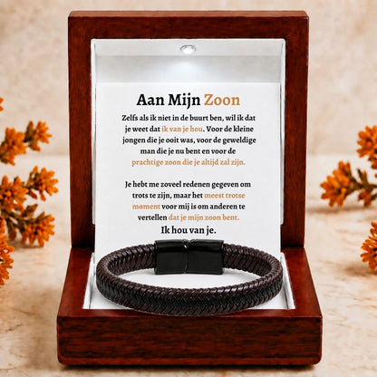 Aan mijn Zoon - Zwart Bruine gevlochten Armband