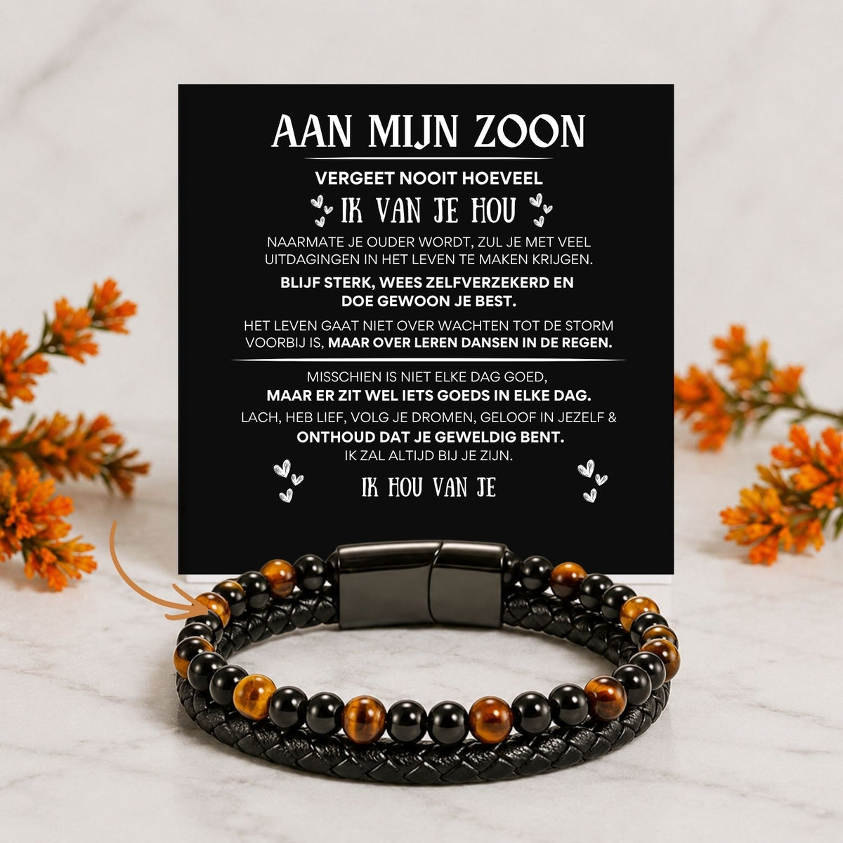 Aan mijn Zoon - Tijgeroog armband NEW