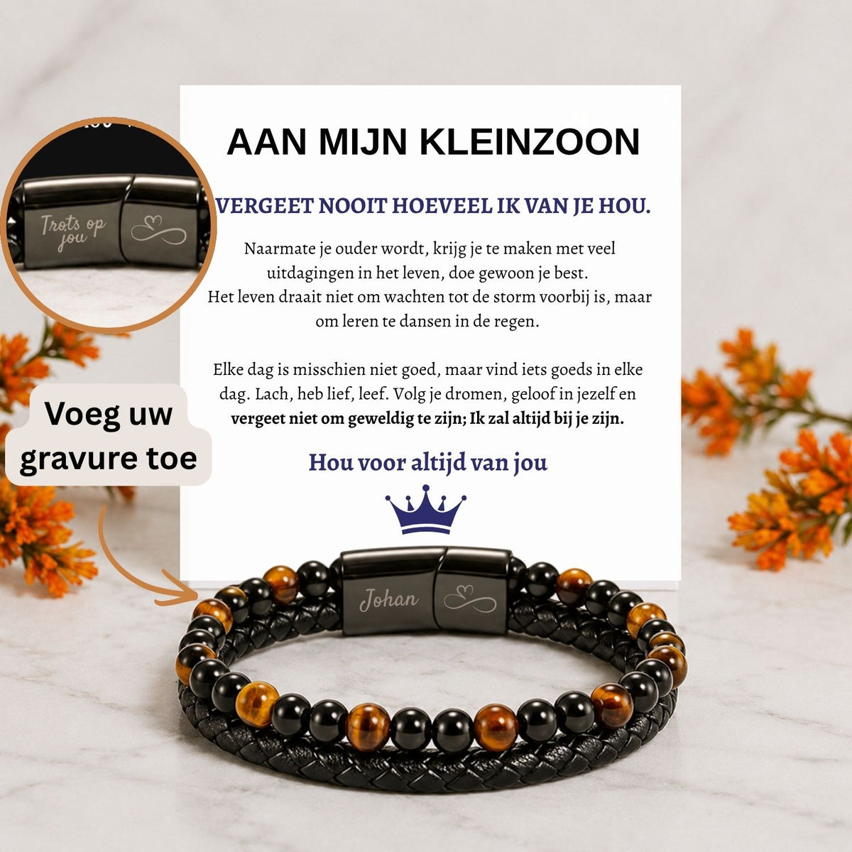 Gepersonaliseerde - Tijgeroog armband NEW