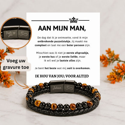 Gepersonaliseerde - Tijgeroog armband NEW