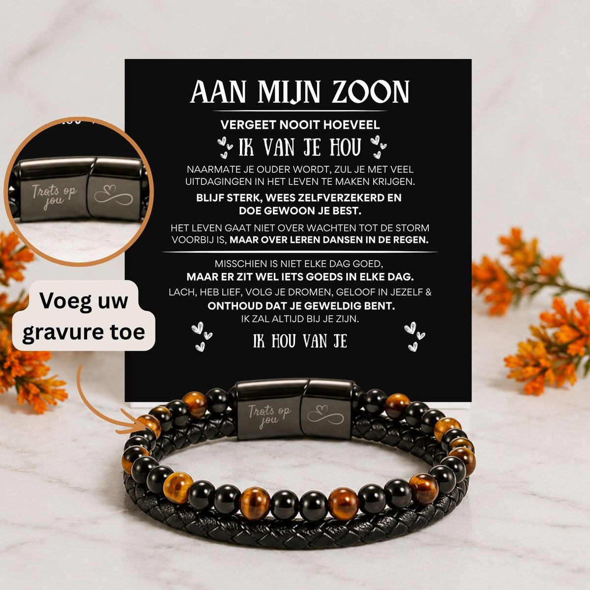 Gepersonaliseerde - Tijgeroog armband NEW