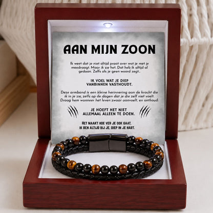 Aan mijn Zoon - Tijgeroog armband met Gravure - Ik ben altijd bij je