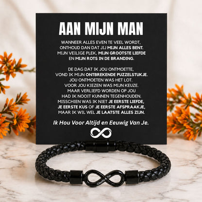 Dual name infinity bracelet engraved for husband in standard gift box