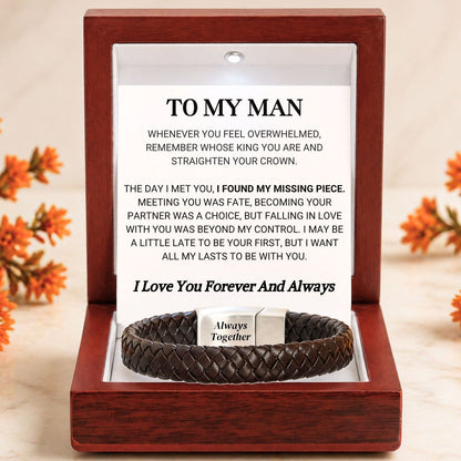 Brown Braided Bracelet with Engraving - For my husband