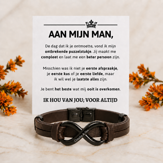 Infinity Dual Name (Adjustable) – Engraved Leather Bracelet – To My Husband