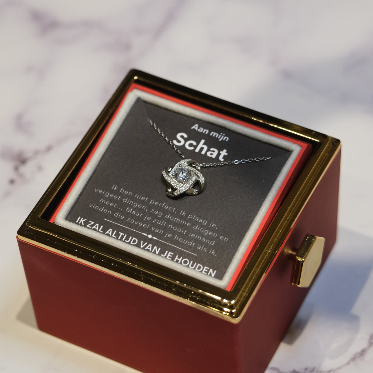 Eeuwige Roos Box - Liefdesknoop Halsketting & Echte Roos
