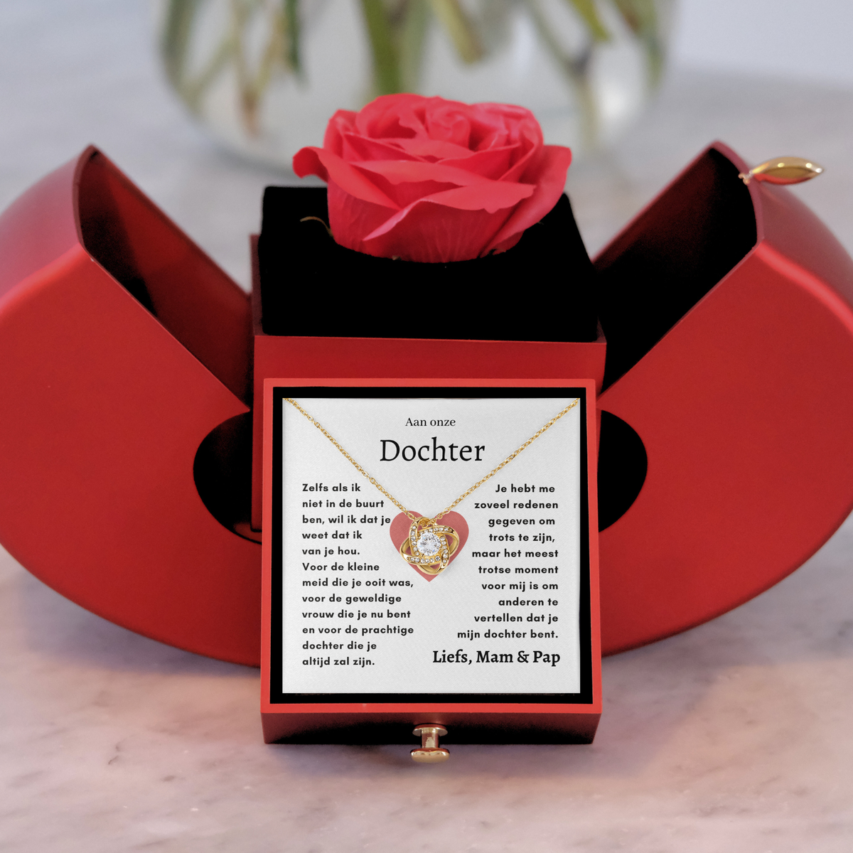 Eeuwige Roos - Liefdesknoop ketting - Aan onze Dochter