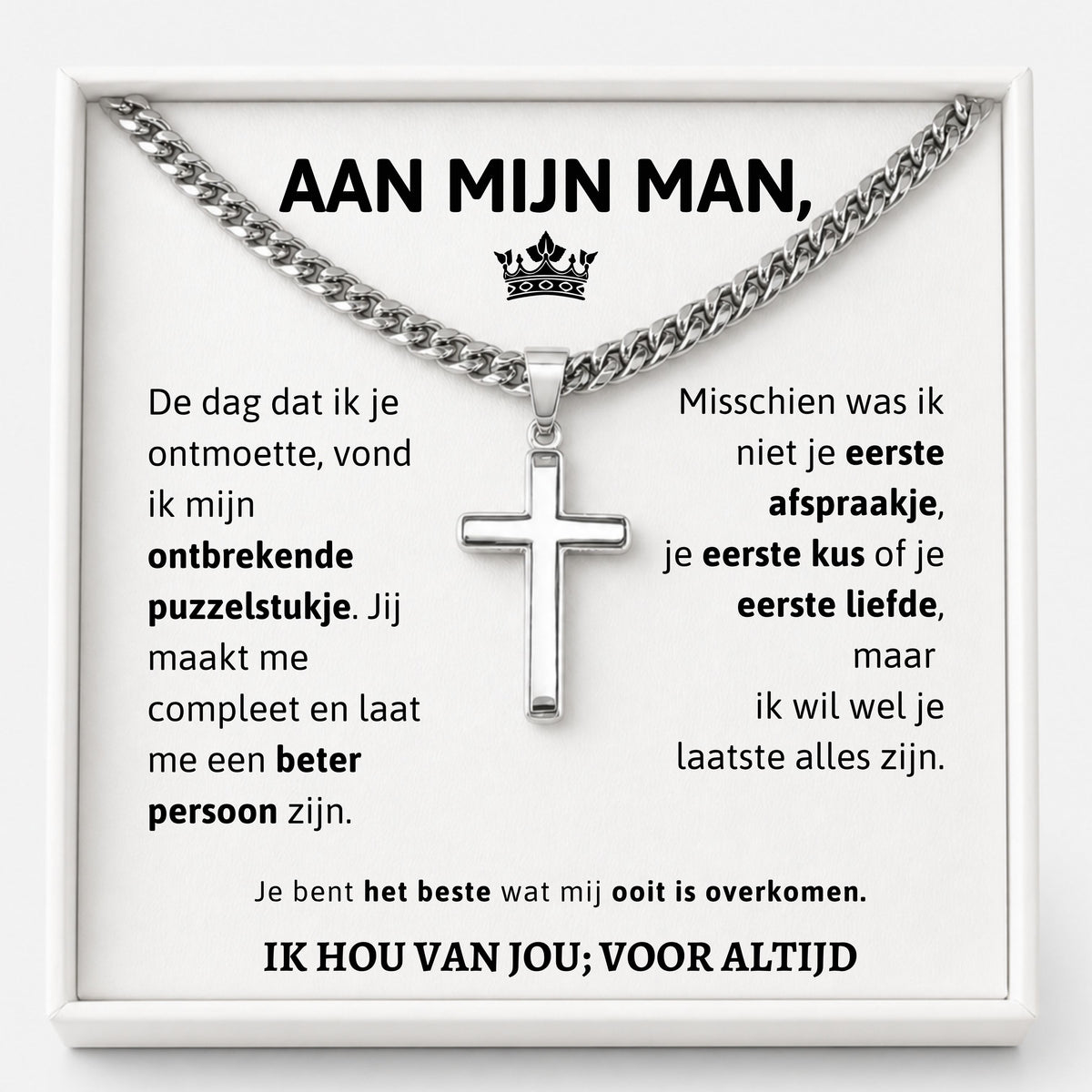 Silver cross necklace for husband in gift box