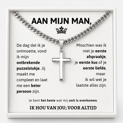 Silver cross necklace for husband in gift box
