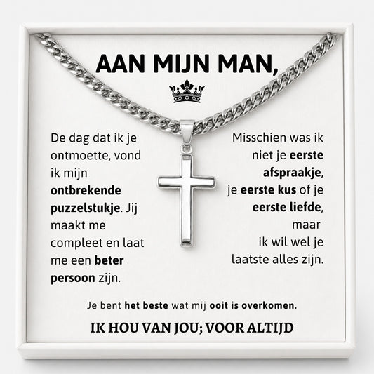 Silver cross necklace for husband in gift box