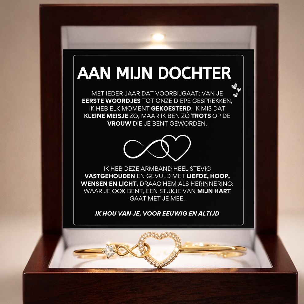 Infinity armband goud in luxe mahonie geschenkdoos met LED