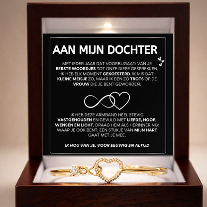 Infinity armband goud in luxe mahonie geschenkdoos met LED