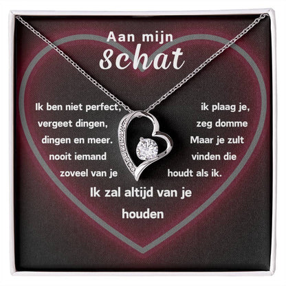 Hart ketting Aan mijn Schat, Voor Altijd, met CZ-kristal