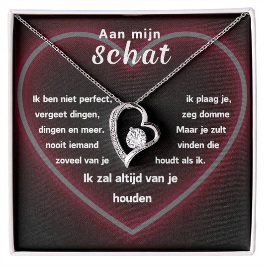 Hart ketting Aan mijn Schat, Voor Altijd, met CZ-kristal