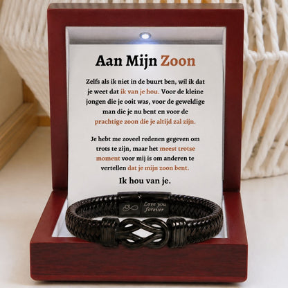 Mijn zoon Zwart Infinity Armband  - Het meest trotse moment