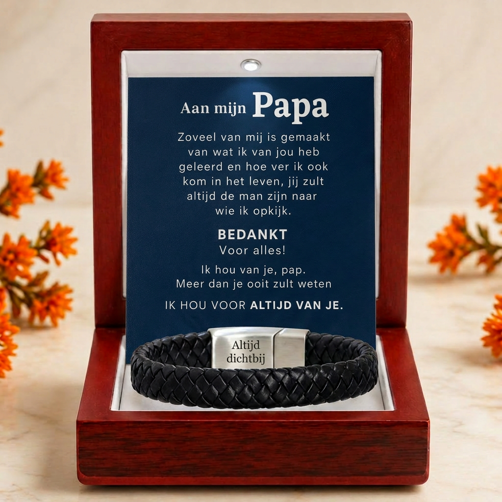 Black braided leather bracelet for Dad