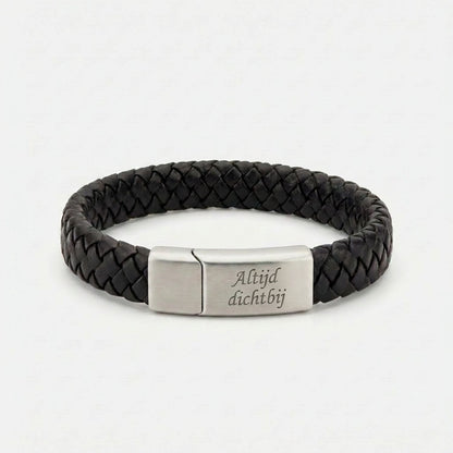 Zwarte Gevlochten Armband met Gravure voor Mijn Man