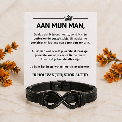 Infinity Dual Name (Adjustable) – Engraved Leather Bracelet – To My Husband