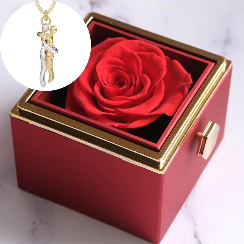 Eeuwige Roos Box - Gepersonaliseerde Knuffel ketting & Echte Roos