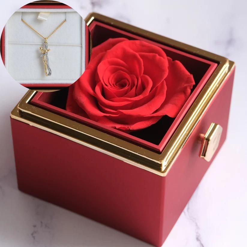 Eeuwige Roos Box - Gepersonaliseerde Knuffel ketting & Echte Roos