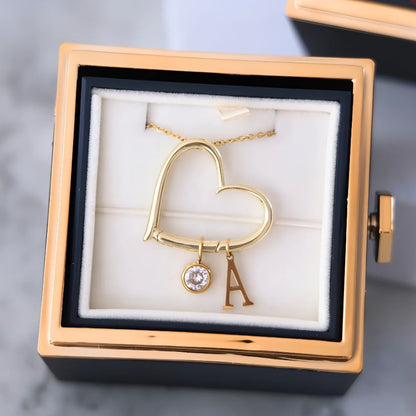Hartketting met initialen & Echte Roos - Gepersonaliseerde