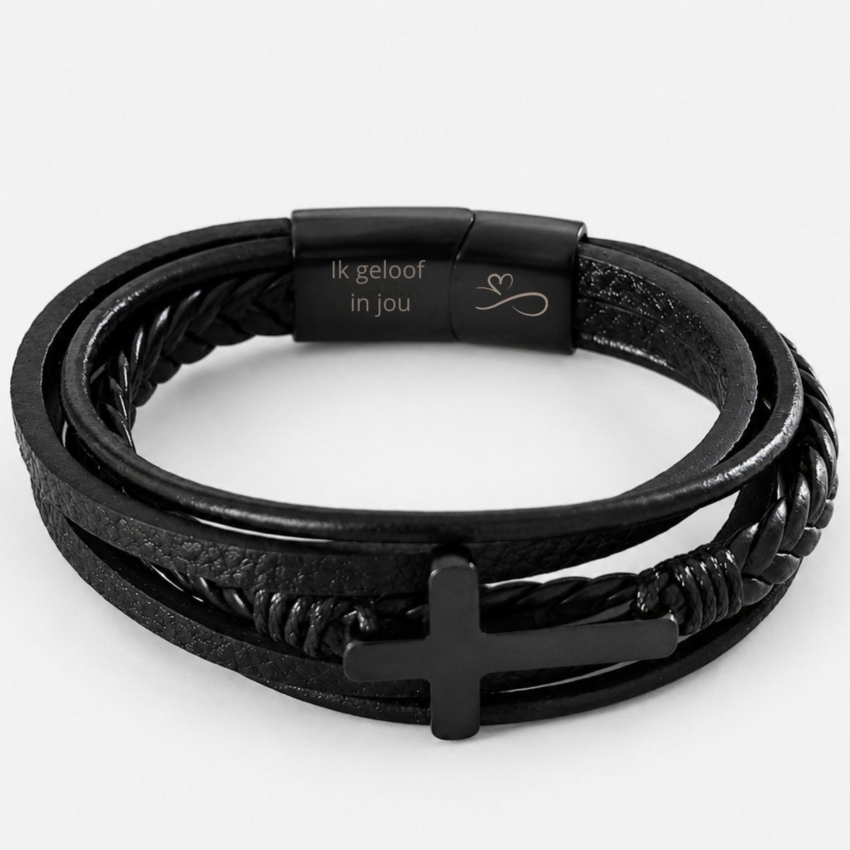 Aan mijn kleinzoon - Gevlochten Kruis Armband met Gravure