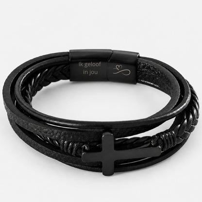 Aan mijn kleinzoon - Gevlochten Kruis Armband met Gravure