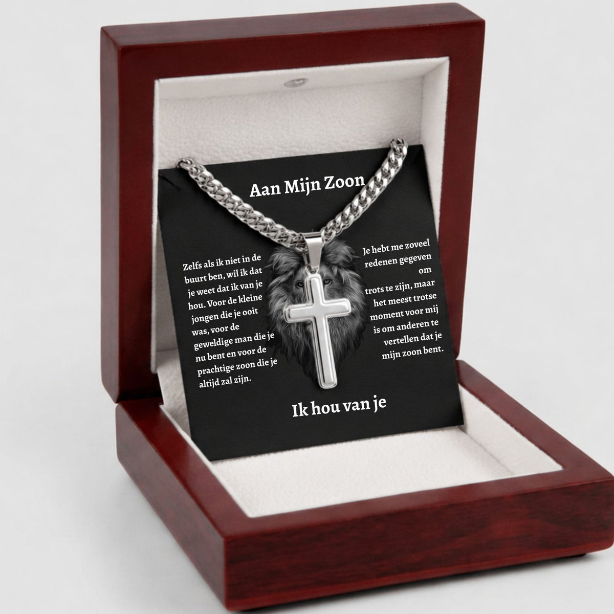 Aan Mijn Zoon- Zilveren Kruis Ketting met Gravure