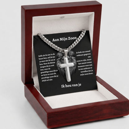 Aan Mijn Zoon- Zilveren Kruis Ketting met Gravure