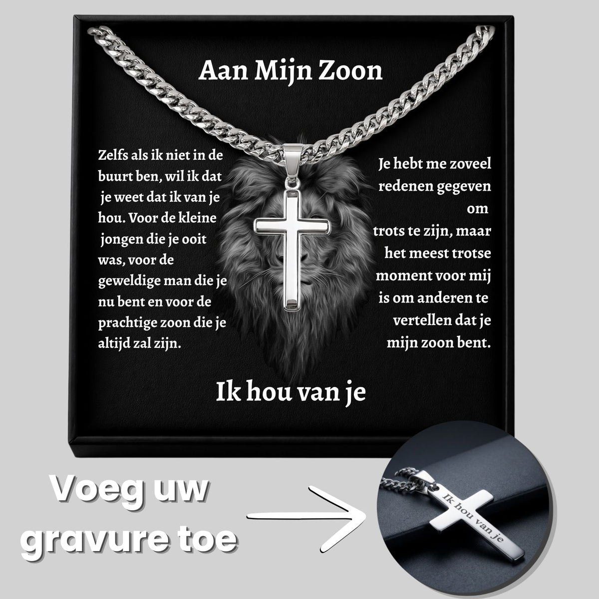 Aan Mijn Zoon- Zilveren Kruis Ketting met Gravure