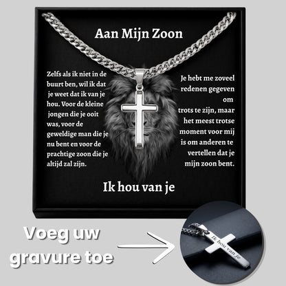Aan Mijn Zoon- Zilveren Kruis Ketting met Gravure