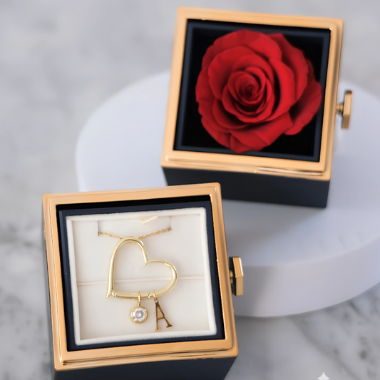Hartketting met initialen & Echte Roos - Gepersonaliseerde