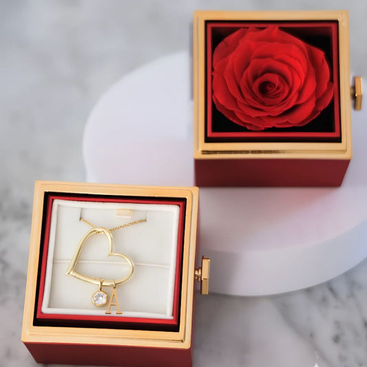 Hartketting met initialen & Echte Roos - Gepersonaliseerde