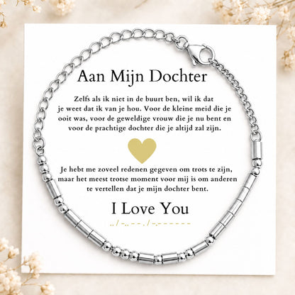 Morse code armband - Aan mijn dochter -  'I LOVE YOU'