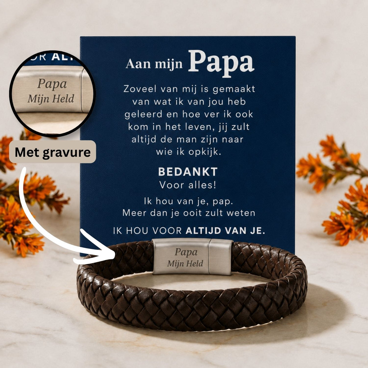 Engraved braided leather bracelet gift for Dad