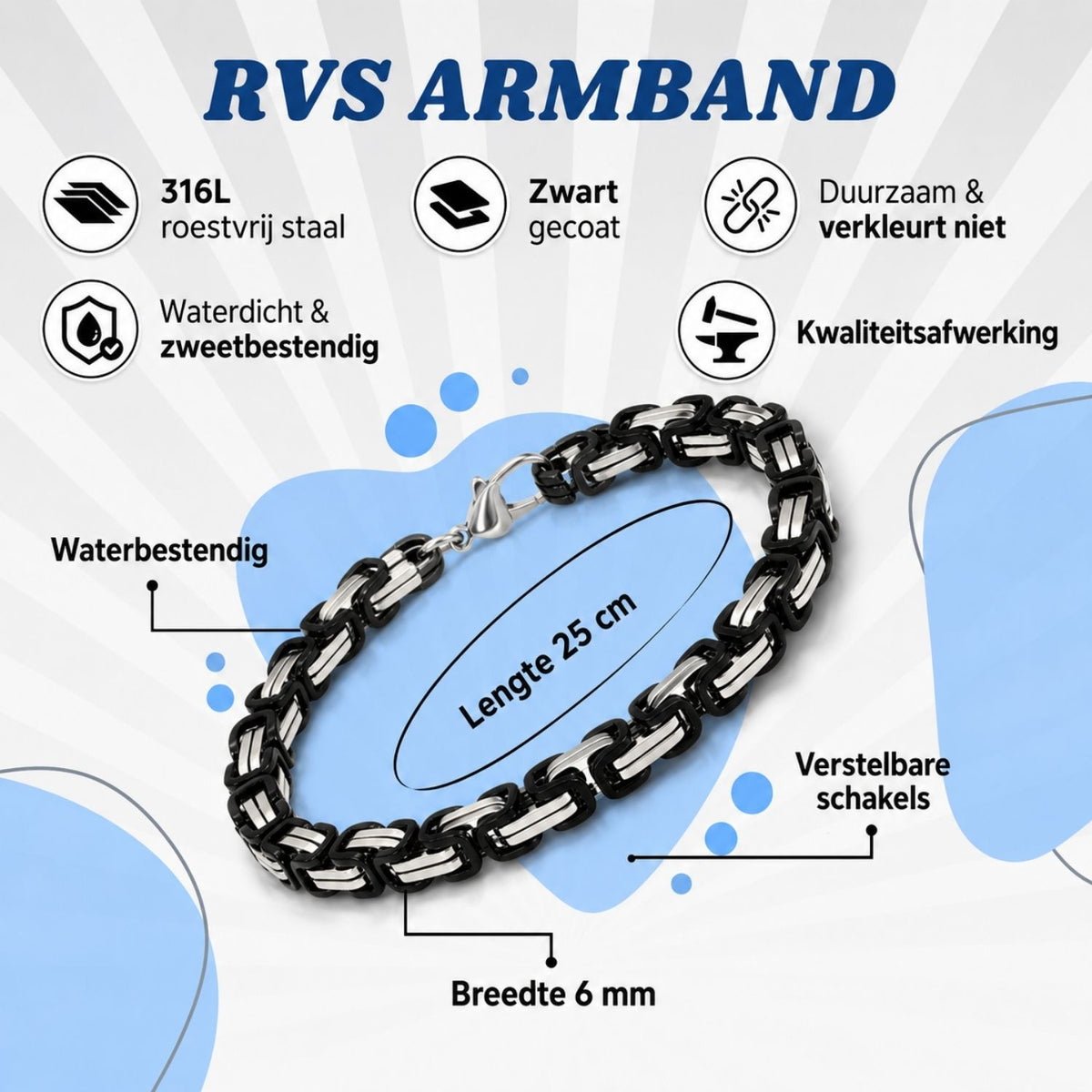 Aan mijn Zoon - Zwarte schakelarmband Verstelbaar