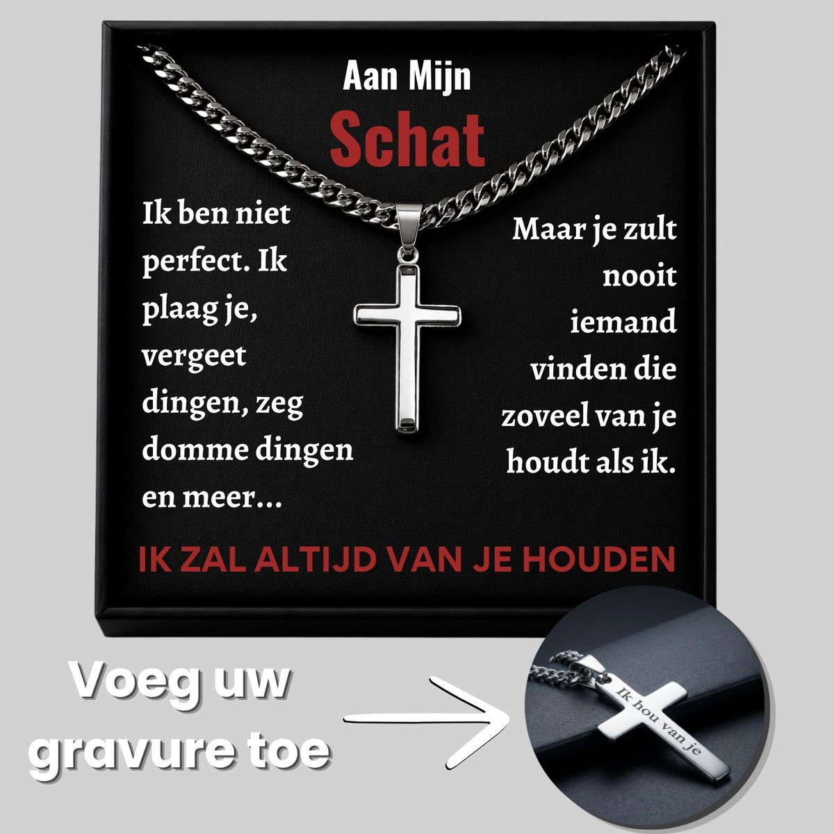Add your custom engraving to the silver cross necklace